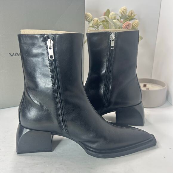 Vagabond Vivian Leather Chunky Block Heel Pointed Toe Boot Black Women 6/EU36NWB - Picture 7 of 9